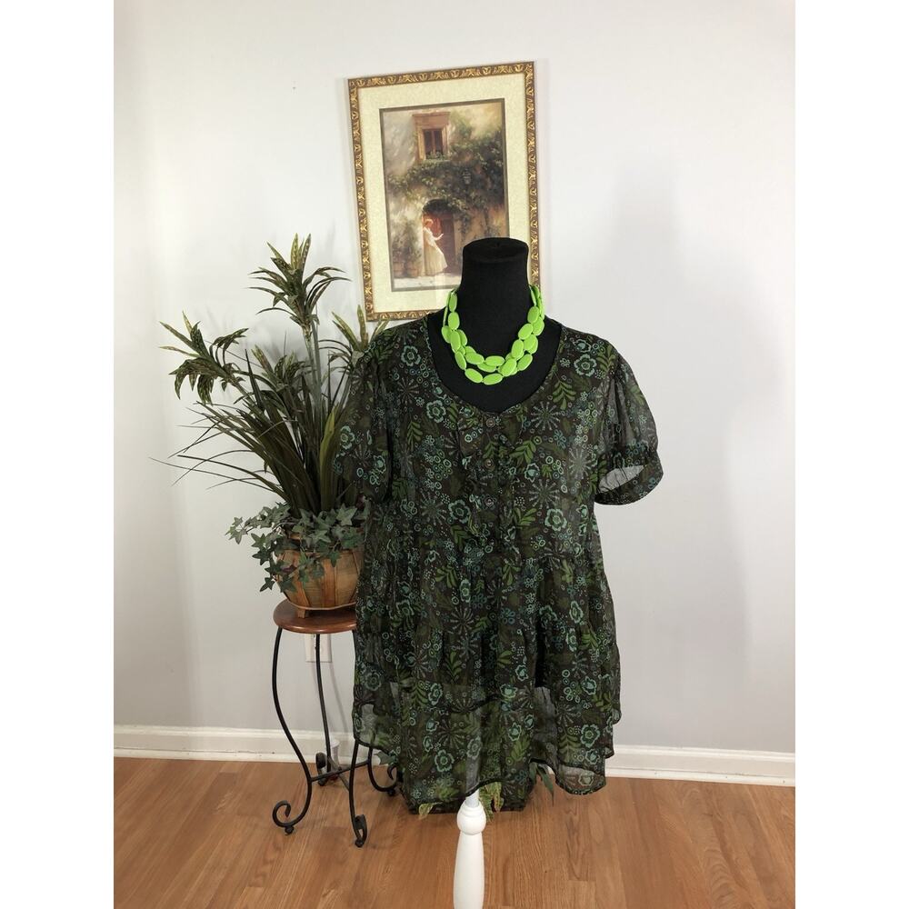 Apt.‎ 9 Women Cropped Blouse XL Short Sleeve Boxy Bohemian See through Peplum